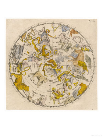 Sky Chart Showing the Signs of the Zodiac and Other Celestial Features