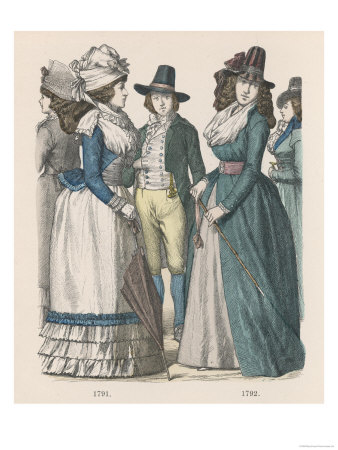 Man: Top Hat with a Tapering Crown and Cut-Away Coat, Women: Buffonts Belt with Medallion Buckle