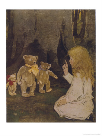 Goldilocks Gives Three Teddy Bears a Talking-To Poster
