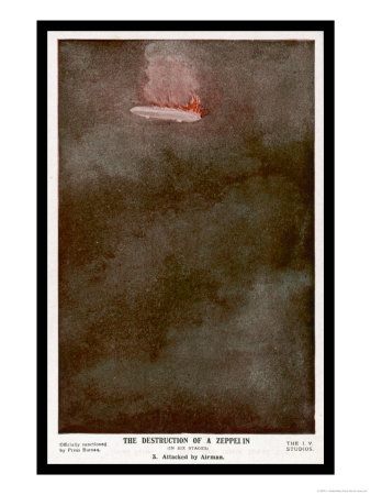 German Zeppelin Shot Down Over England Giclee Print