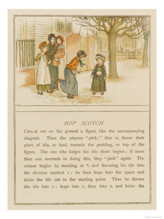 Group of Victorian Children Play Hopscotch in the Garden