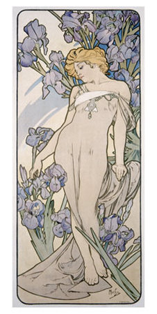 Mucha Nouveau Iris Flower Poster