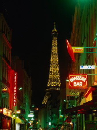 Eiffel Tower from Rue St. Dominique at Night Paris, France