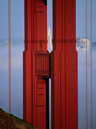The Distant Transamerica Pyramid Through the Golden Gate Bridge, San Francisco, California, USA
