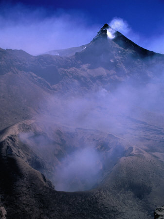 Smoke Coming from Volcano Caldera, Mt. Etna, Italy