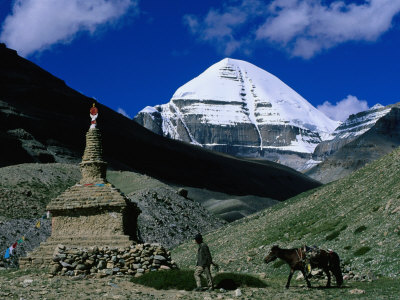 Stupa Assembled of Roughly Carved Stones at Mt. Kailash, Sacred Mountain Peak, Mt. Kailash, Tibet