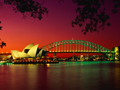 Opera House and Harbour Bridge at Sunset, from Macquaries Point, Sydney, New South Wales, Australia