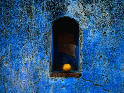 The Weathered Blue Facade to Santa Maria Tonantzintla,Puebla, Mexico