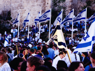 Crowd Celebrating Jeru.S.A.Lem Day at Western (Wailing) Wall, Jerusalem, Israel