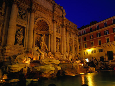 High-Baroque Styled Trevi Fountain at Night, Rome, Lazio, Italy