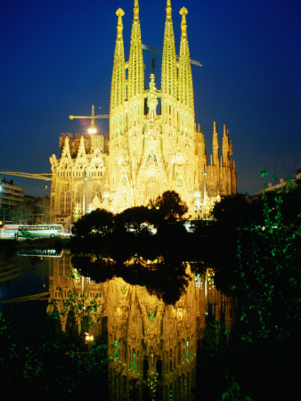 Temple Expiatori De La Sagrada Familia at Night, Barcelona, Catalonia, Spain