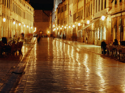 People Sitting at Tables on Placa at Night, Dubrovnik, Croatia