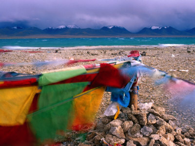 Prayer Flags on Shore of Namtso Lake, Damxung, China