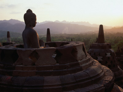 Statue of Buddha at Dusk Borobudur, Java, Central Java, Indonesia