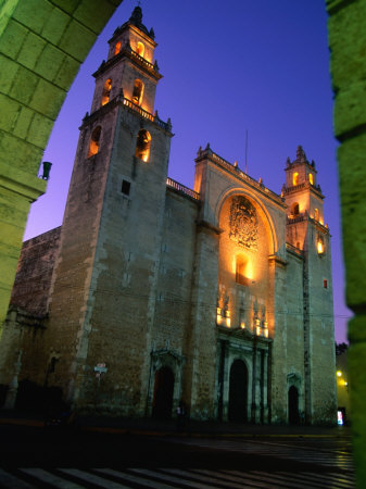 Facade of the Cathedral on Plaza Mayor, Merida, Mexico
