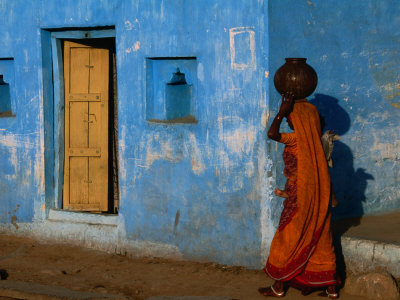 Buy Woman Carrying Waterpot on Her Head, Orchha, Madhya Pradesh, India at AllPosters.com