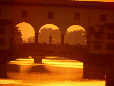 Ponte Vecchio and River Arno at Dusk, Florence, Tuscany, Italy
