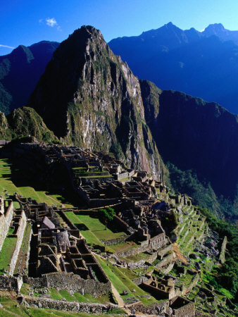 Buy Funerary Rock with Una Picchu and Huayna Picchu in Background, Machu Picchu, Peru at AllPosters.com