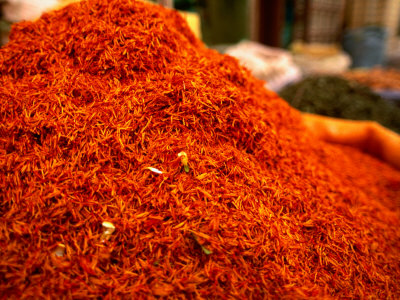 Mound of Saffron for Sale in Bazaar Shiraz, Fars, Iran