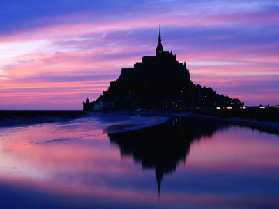 The Mont Reflected in the Bay at Dusk, Mont St. Michel, Basse-Normandy, France