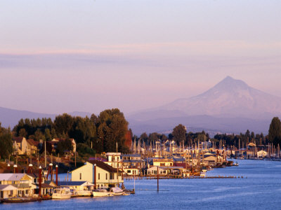 Harbor on the Columbia River with Mt. Hood in Distance, Portland, USA