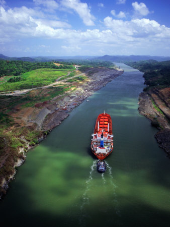 Buy High Angle View of Cargo Ship on Gaillard Cut, Panama Canal, Near Gamboa, Gamboa, Panama at AllPosters.com