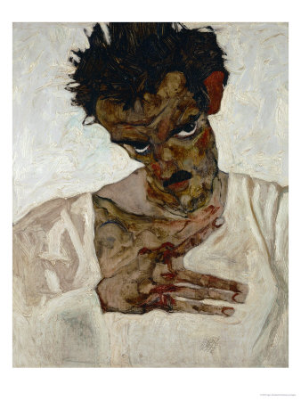 Egon Schiele, Self-Portrait with Bent Head, Study for Eremiten (Hermits)