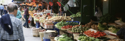 Vegetable Vendors Selling Vegetables in a Street Market, Shau Kei Wan, Hong Kong, China