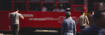 Pedestrians in Front of Tram, Hong Kong, China