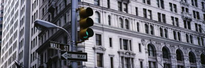 Traffic Light in Front of a Building, Wall Street, New York, USA