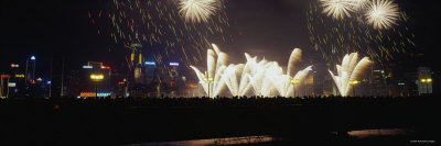 Fireworks at Night, Hong Kong, China