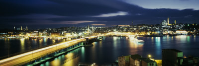 Bridge Lit Up at Night, Istanbul, Turkey