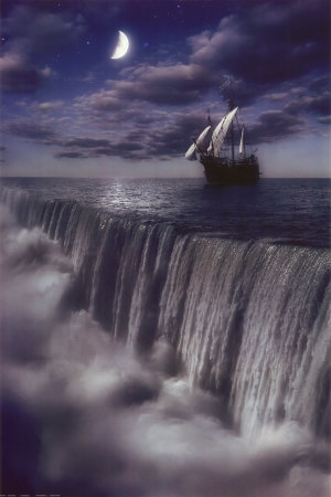 Sailboat and Waterfall at Earth`s End