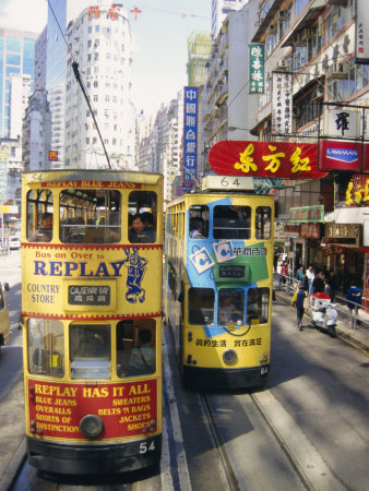 Trams in Wan Chai (Wanchai), Hong Kong, China