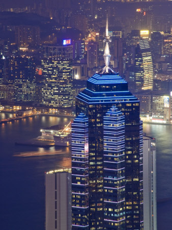 Central Skyscrapers at Night, Hong Kong, China