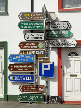 Profusion of Road Signs, Ballyvaughan, County Clare, Munster, Republic of Ireland