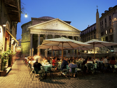Restaurants Near the Ancient Pantheon in the Evening, Rome, Lazio, Italy