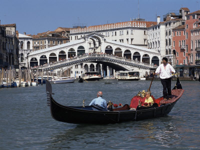 Gondola on the Grand Canal Near the Rialto Bridge, Venice, Veneto, Italy