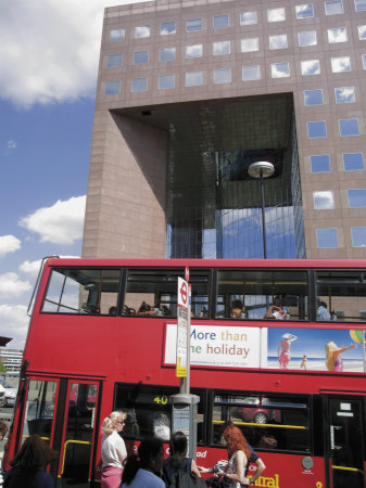 London Bus at Bus Stop on London Bridge with No 1 London Bridge Building Behind, London, England