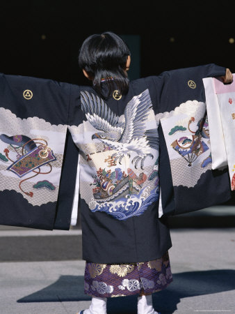 Back View of a Small Boyin Traditional Clothing at the Shichi-Go-San Festival, Harajuku, Japan