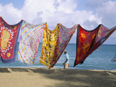 Batiks on Line on the Beach, Turtle Beach, Tobago, West Indies, Caribbean, Central America