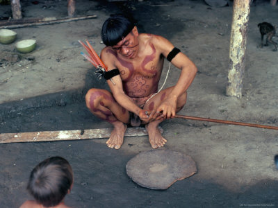 Yanomami Man Preparing Hallucinogenic Snuff, Brazil, South America