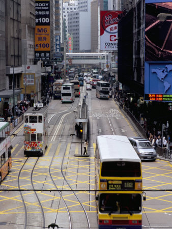 Trams, Des Voeux Road, Central, Hong Kong Island, Hong Kong, China