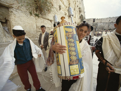 Jewish Bar Mitzvah Ceremony at the Western Wall (Wailing Wall), Jerusalem, Israel, Middle East