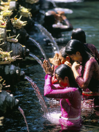 Young Women at Tirta Empul Temple, Ubud Region, Island of Bali, Indonesia, Southeast Asia
