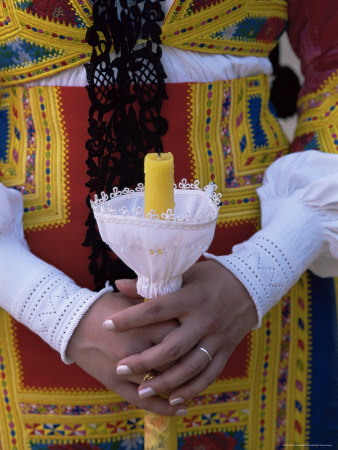 Close-Up of Woman Holding a Candle, Corpus Domini Procession, Desulo (Gennargentu), Sardinia, Italy