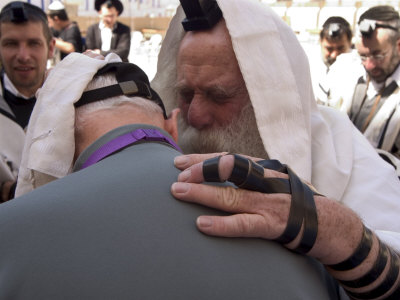 Man Being Blessed at the Western Wailing Wall, Old Walled City, Jerusalem, Israel, Middle East
