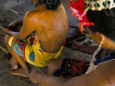 Body Art of the Embera Indian Women, Soberania Forest National Park, Panama, Central America