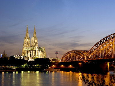 Cologne Cathedral and Hohenzollern Bridge at Night, Cologne, North Rhine Westphalia, Germany