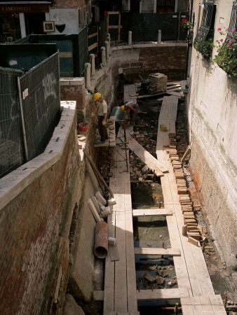 Repairing a Canal, Venice, Veneto, Italy